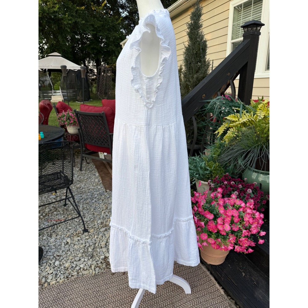 Wonderly White Gauze Ruffle Tiered Midi Dress Womens Medium Boho Sleeveless - Picture 2 of 4